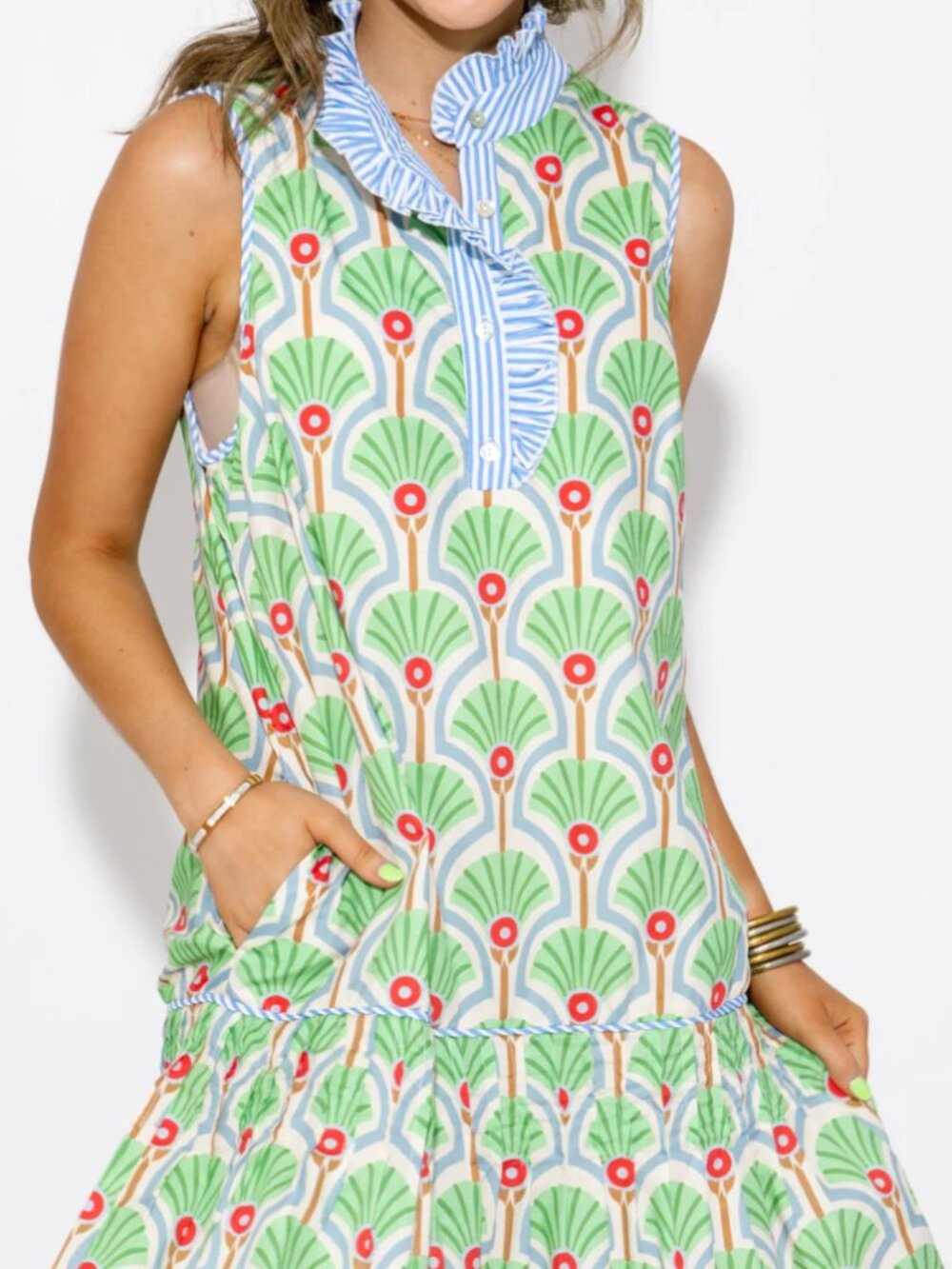NWT* Ruffled Rythym Sleeveless Mini Dress in Green